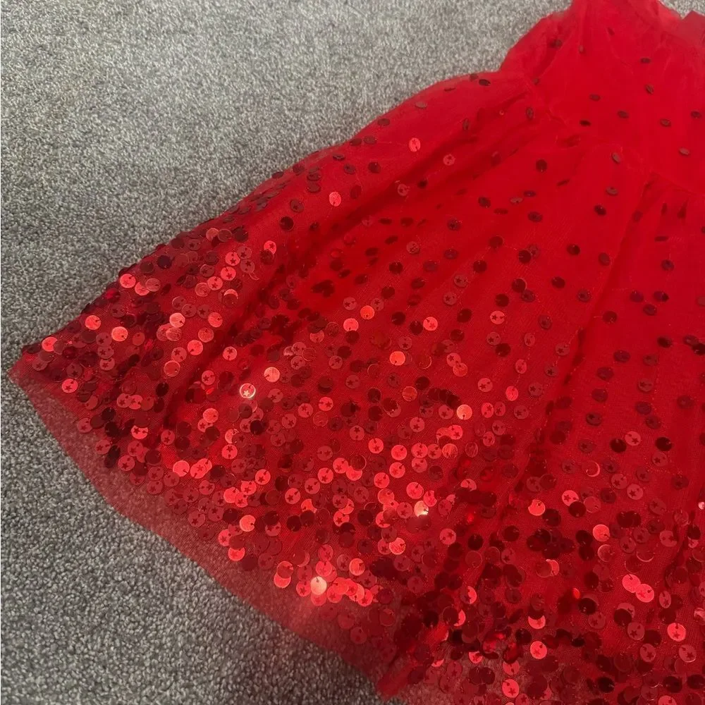 Cat & Jack Bright Red Sequin Party Dress Sz 6/S